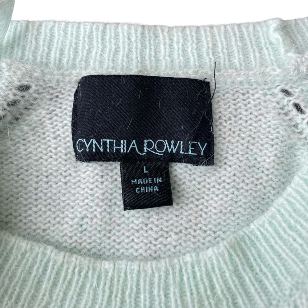 Cynthia Rowley Rabbit Hair Seafoam Green Crewneck Casual Sweater Size Large - Picture 4 of 5